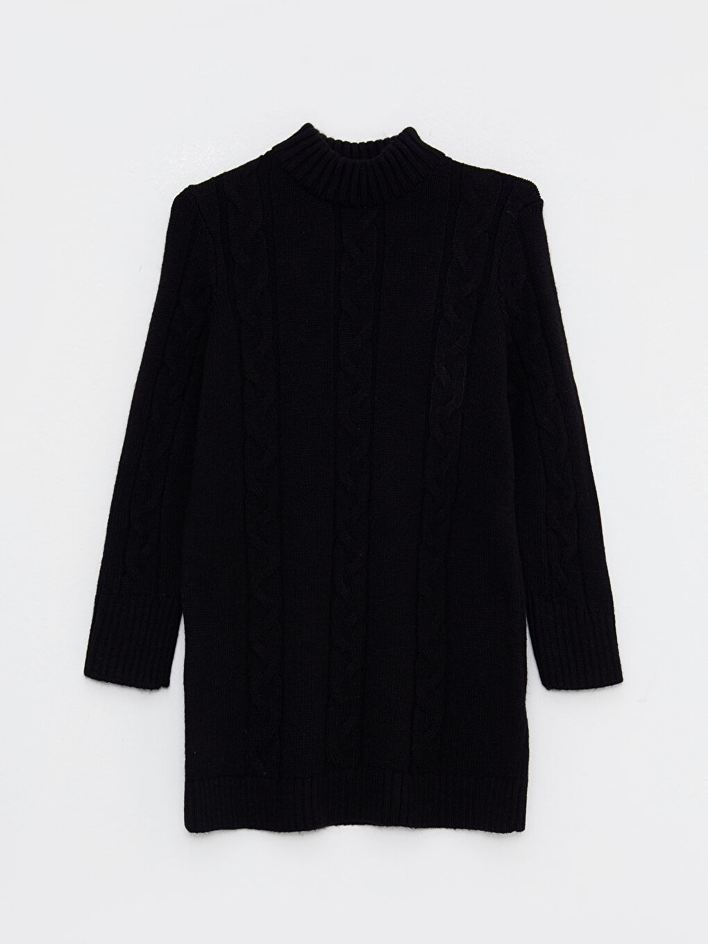 Siyah Yarım Balıkçı Yaka Kendinden Desenli Uzun Kollu Kadın Triko Tunik-5