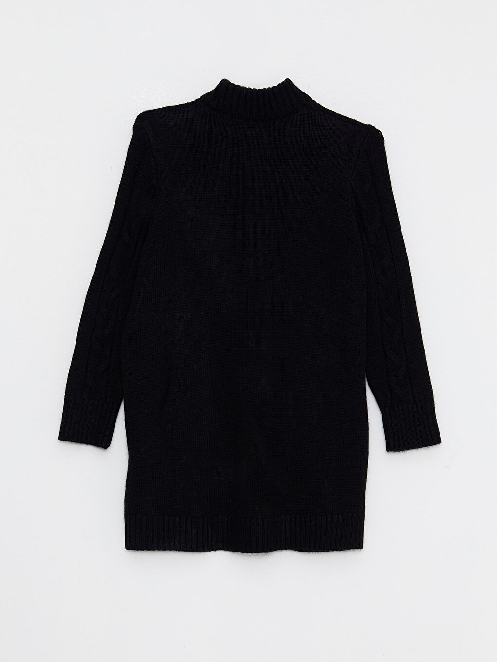 Siyah Yarım Balıkçı Yaka Kendinden Desenli Uzun Kollu Kadın Triko Tunik-6