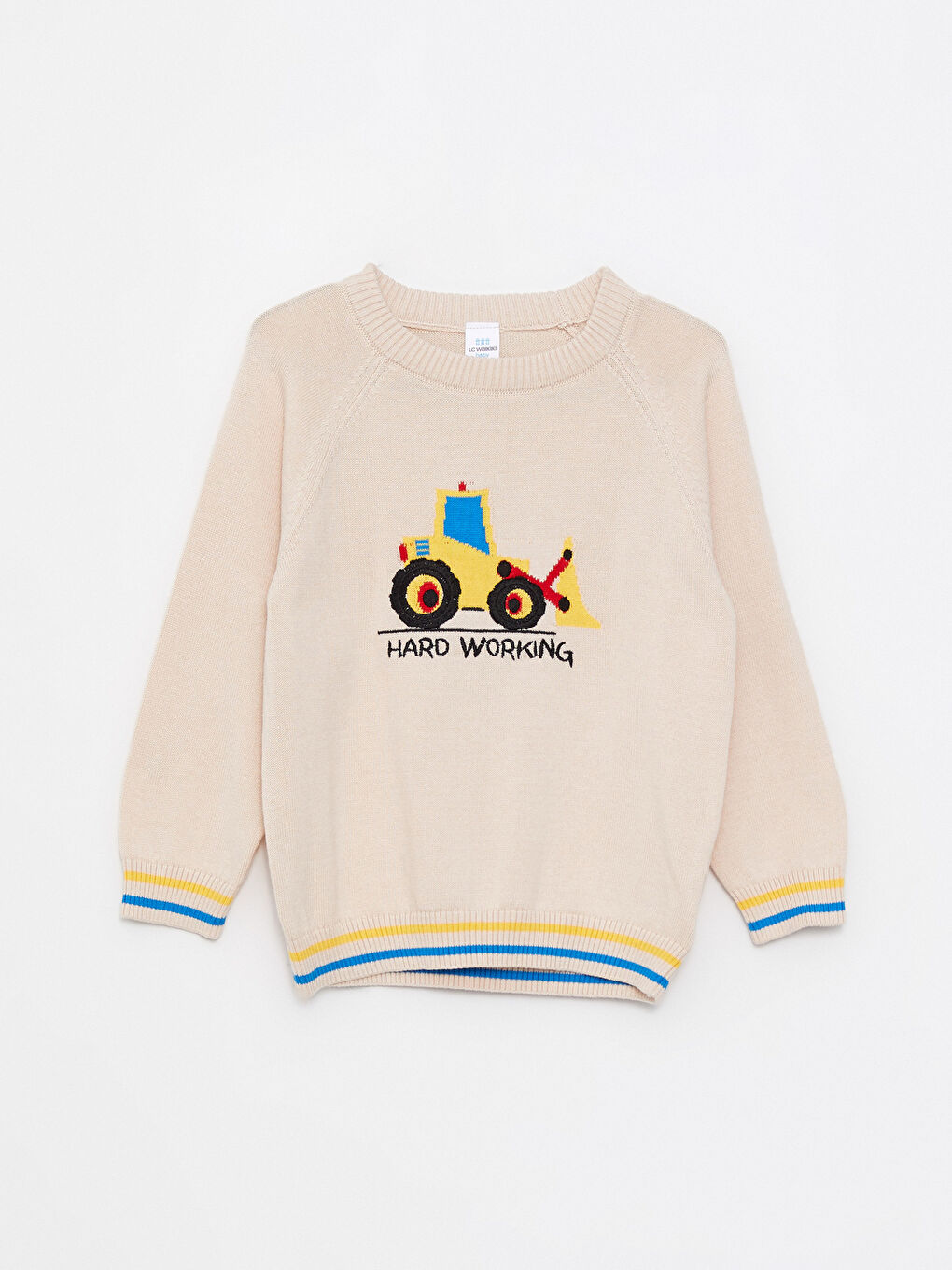 Bej Bisiklet Yaka Uzun Kollu Desenli Erkek Bebek Triko Kazak