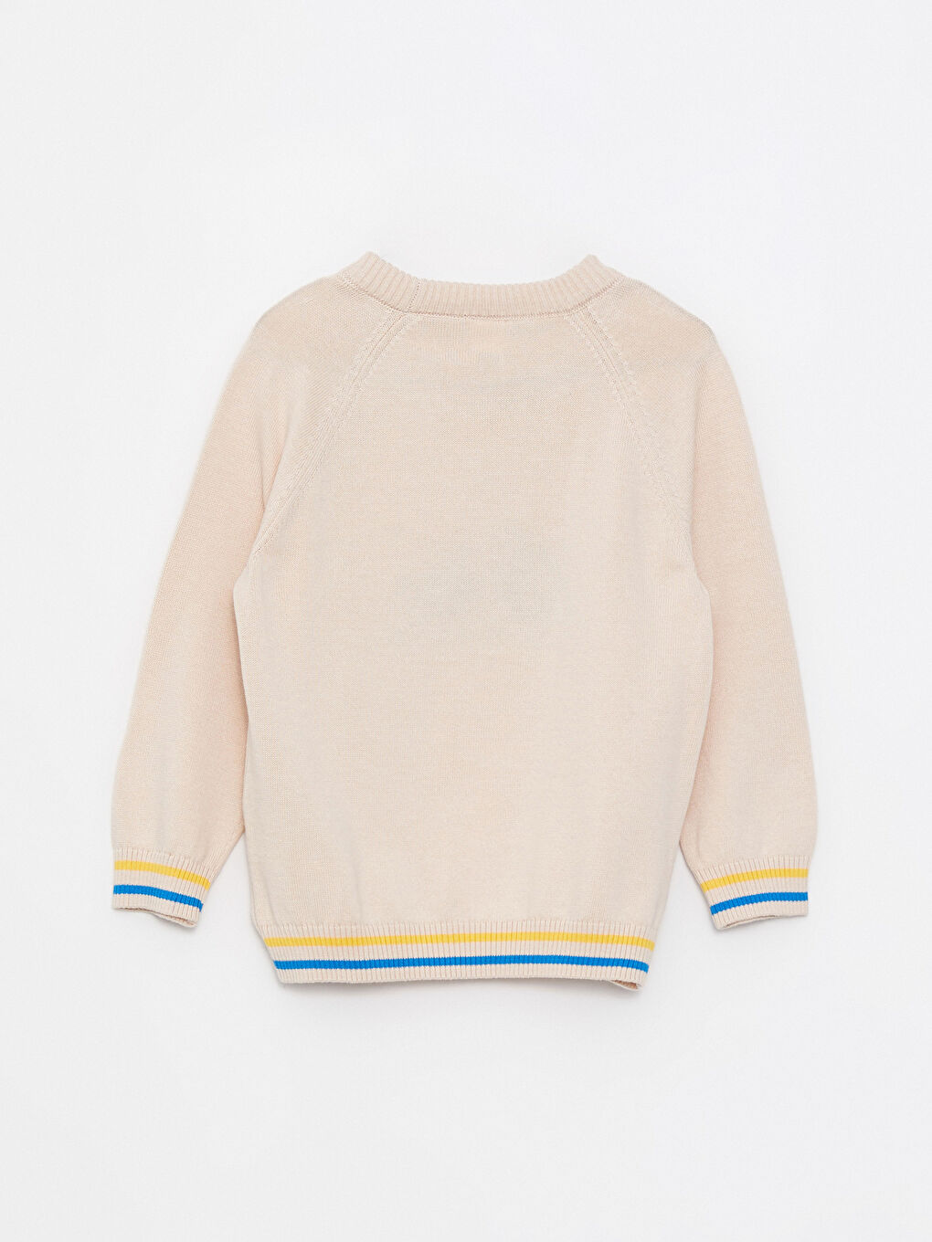 Bej Bisiklet Yaka Uzun Kollu Desenli Erkek Bebek Triko Kazak-1