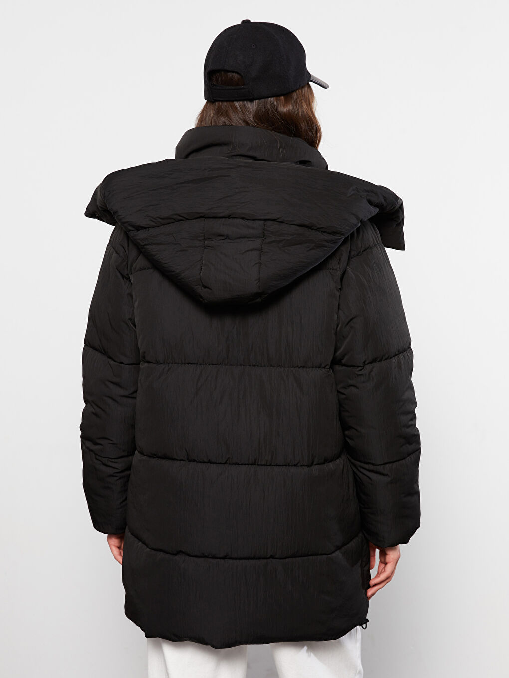 Women's Hooded Plain Puffer Coat-5