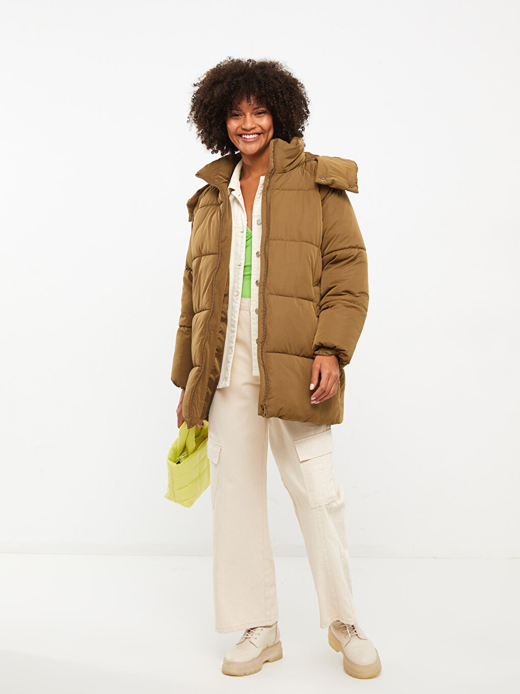 LCW Vision Women's Hooded Plain Puffer Coat -W21629Z8-EW6