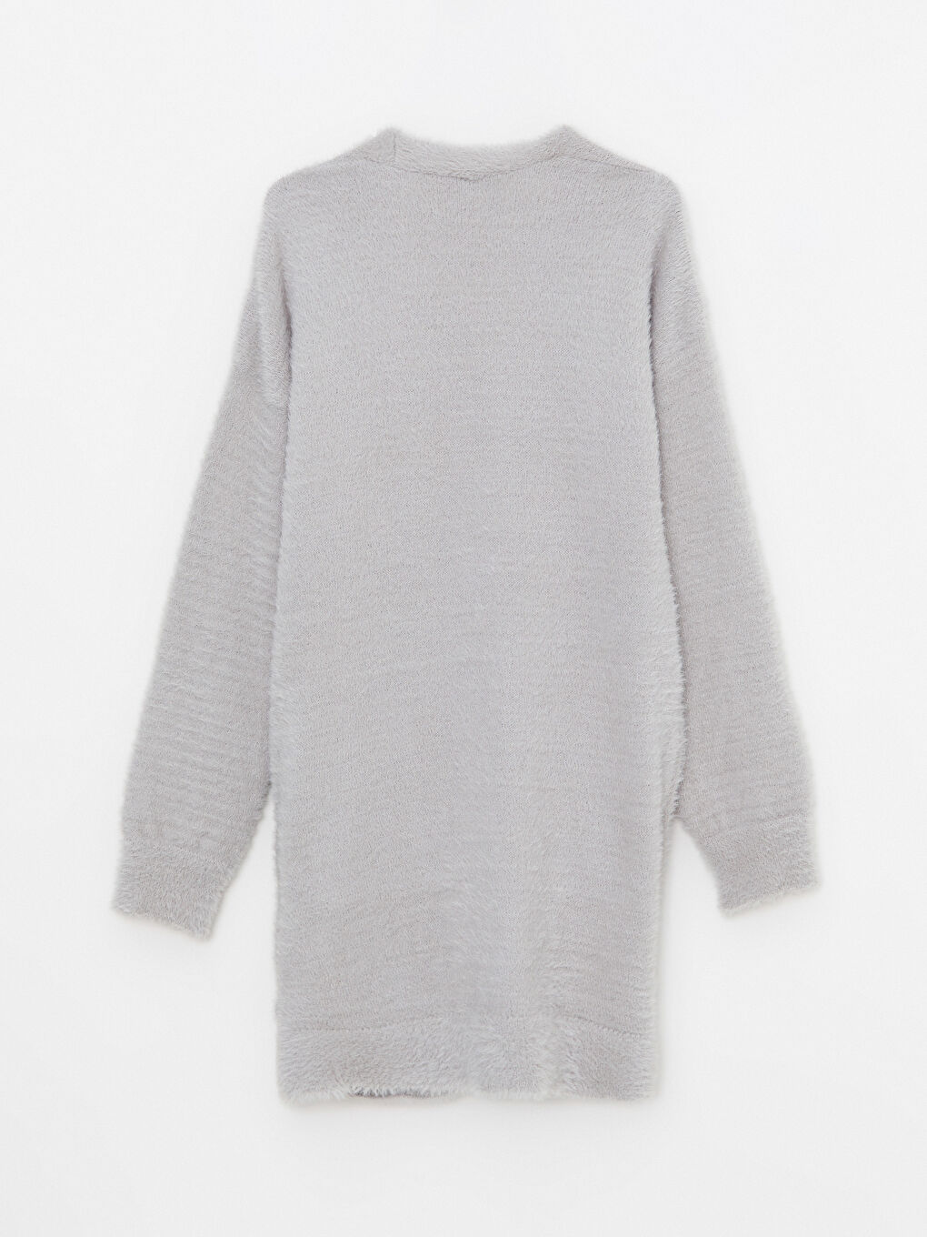 Gri Şal Yaka Düz Uzun Kollu Kadın Hırka-5