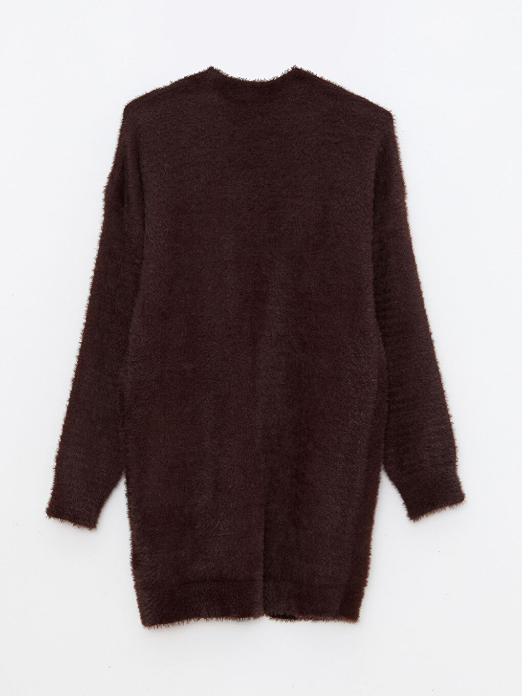 Kahverengi Şal Yaka Düz Uzun Kollu Kadın Hırka-12