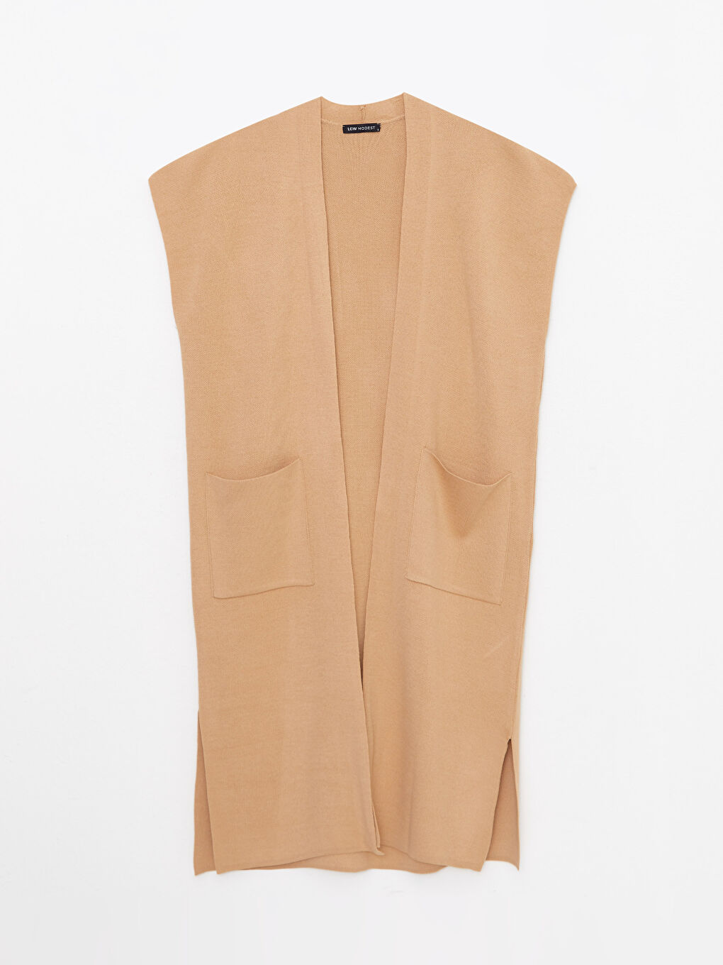 Kahverengi Kadın Şal Yaka Düz Triko Yelek-5