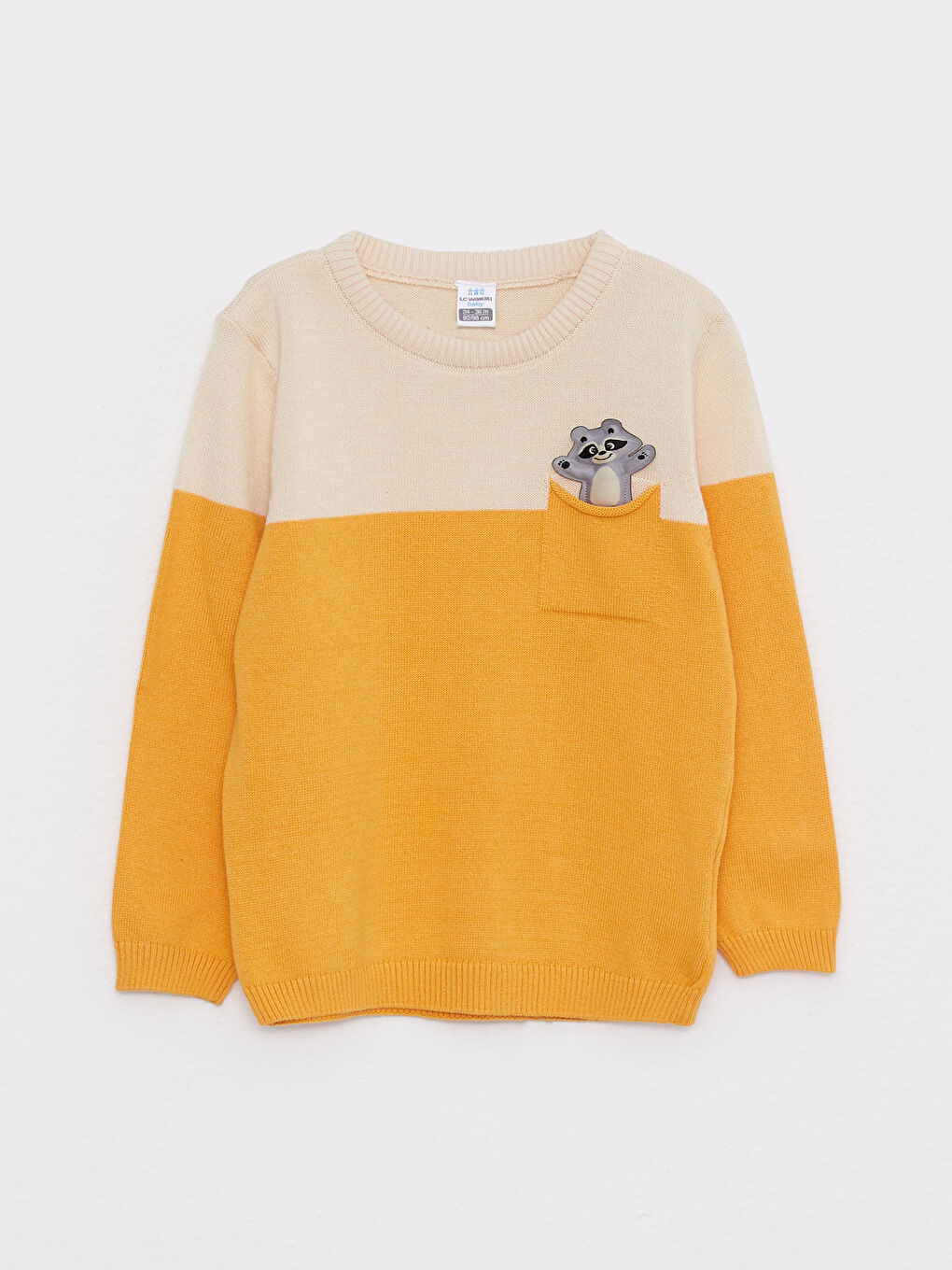Crew Neck Long Sleeve Baby Boy Tricot Sweater with Color Block