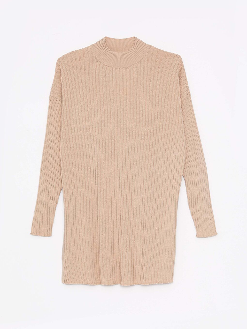 Bej Yarım Balıkçı Yaka Oversize Kadın Triko Tunik-5