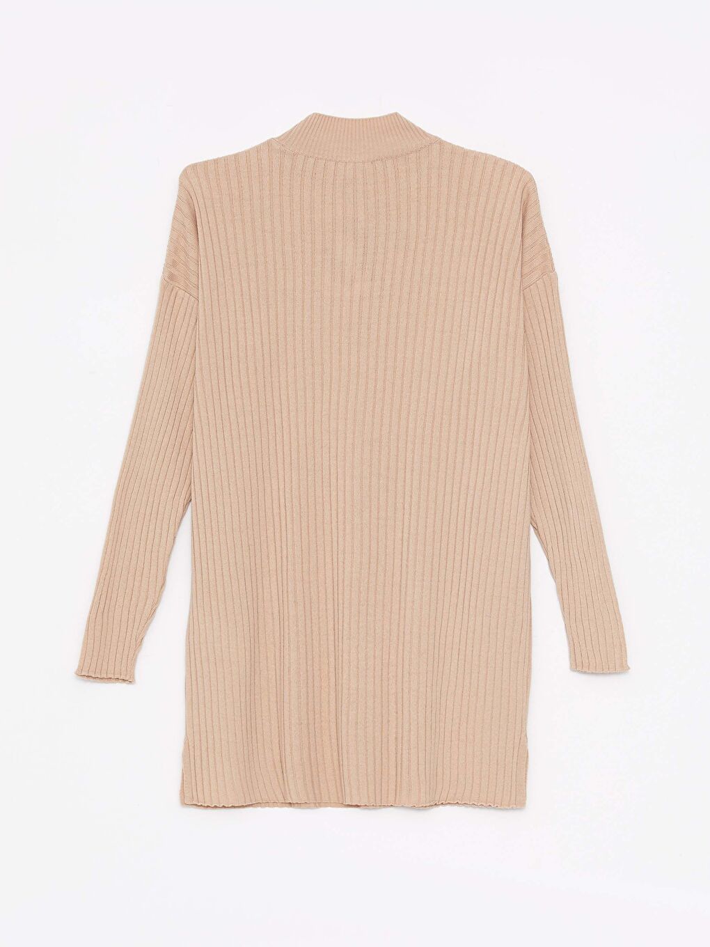 Bej Yarım Balıkçı Yaka Oversize Kadın Triko Tunik-6