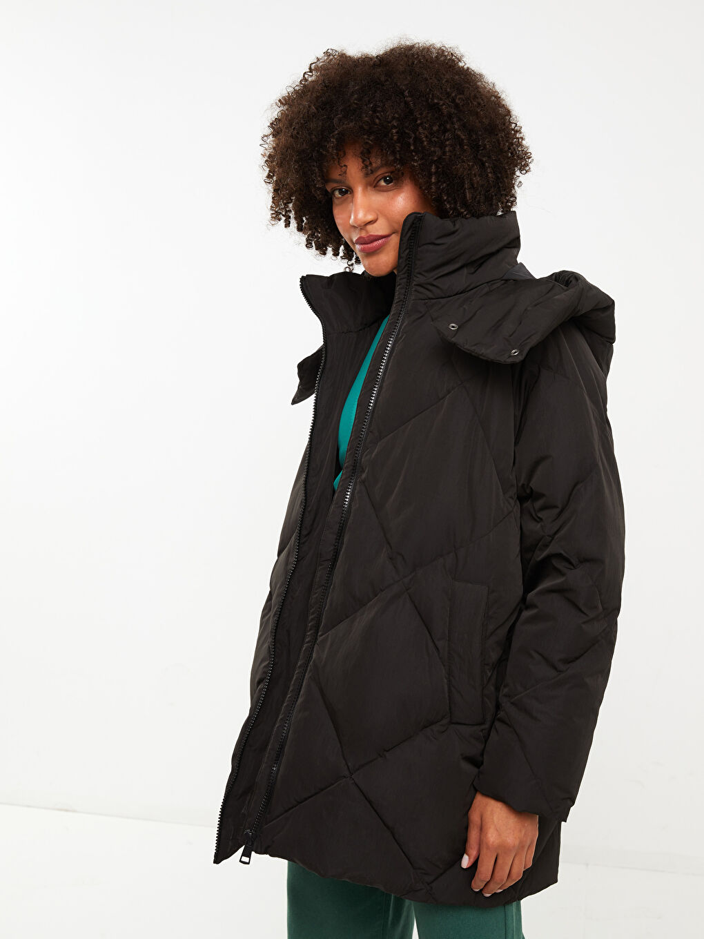 Hooded Quilted Women's Puffer Coat-1