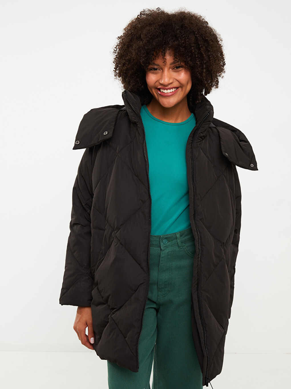 Hooded Quilted Women's Puffer Coat-2