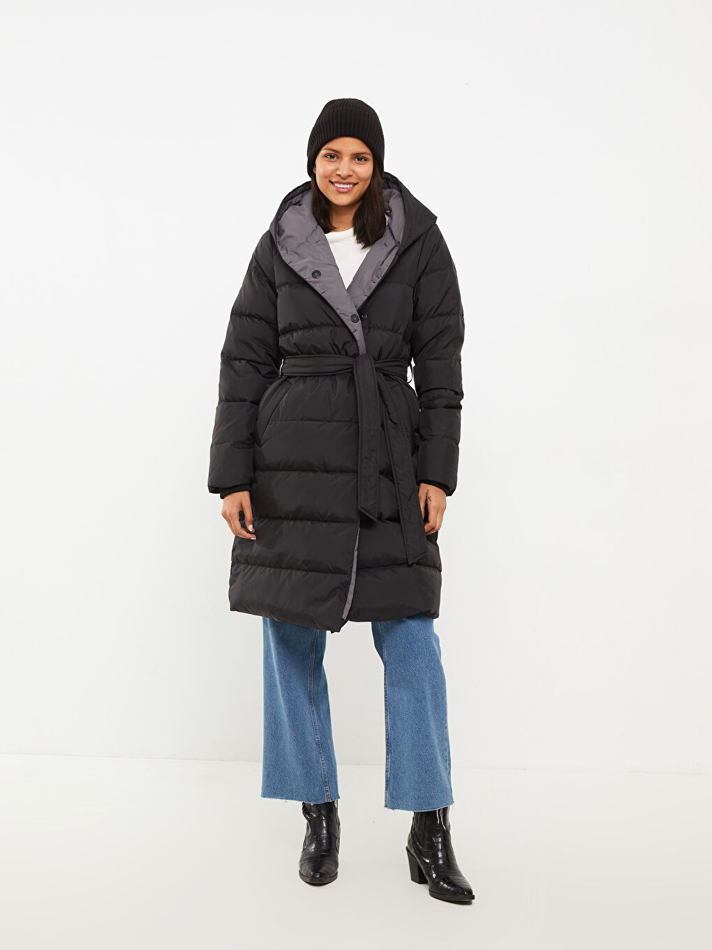 Women's Hooded Plain Puffer Coat-1