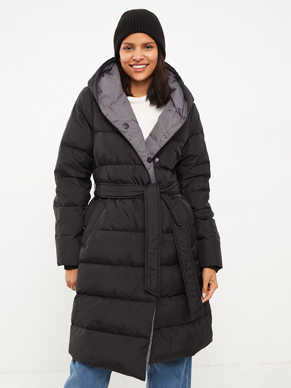 Women's Hooded Plain Puffer Coat-3