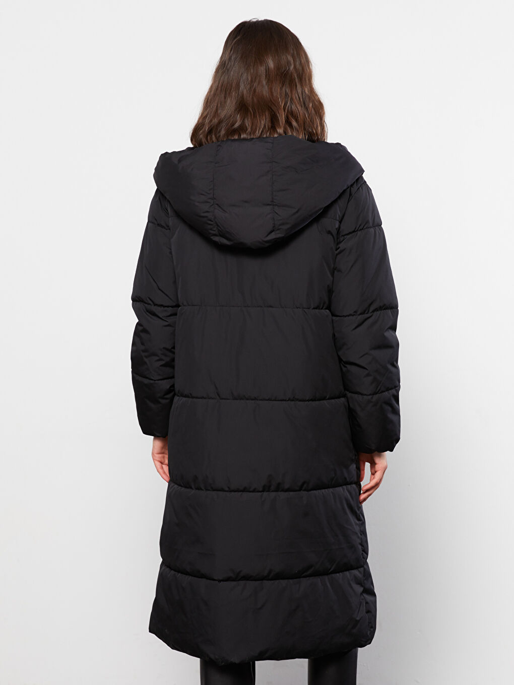 Hooded Plain Long Sleeve Women's Down Jacket and Gloves-5