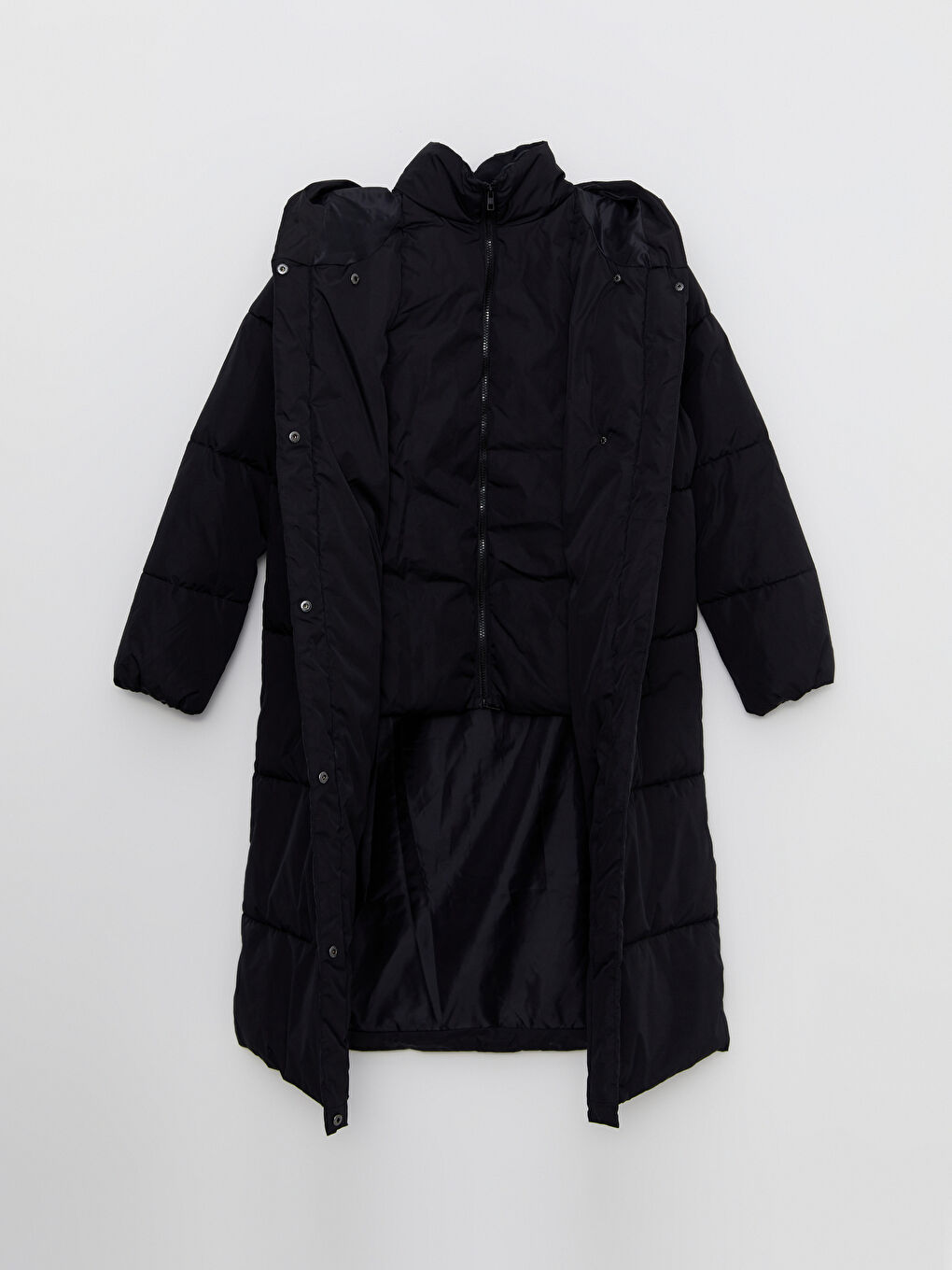 Hooded Plain Long Sleeve Women's Down Jacket and Gloves-8