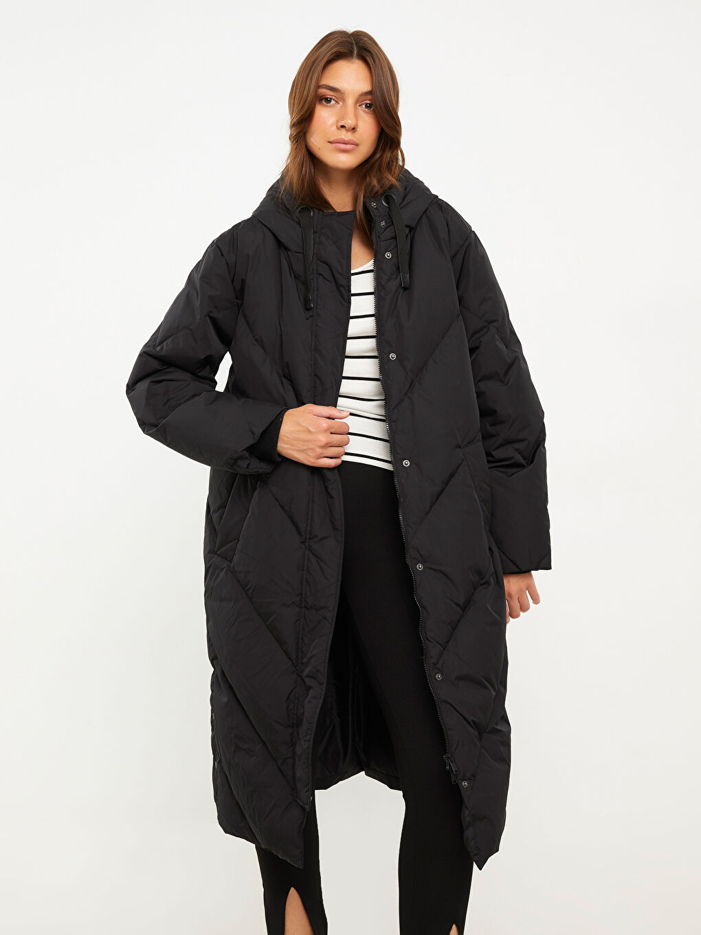Women's Hooded Plain Puffer Coat-1