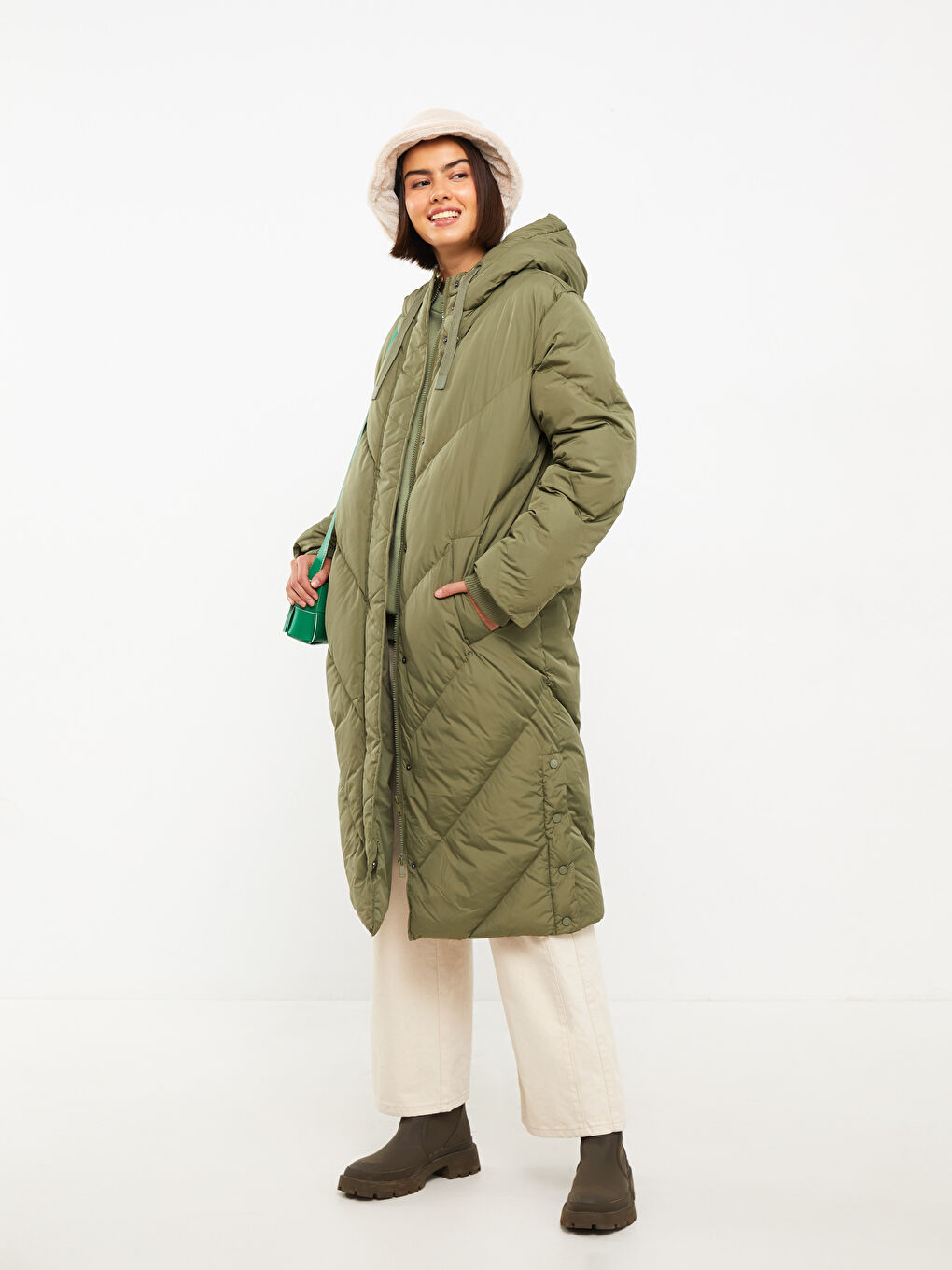 معطف منفوخ نسائي سادة بقبّ-2