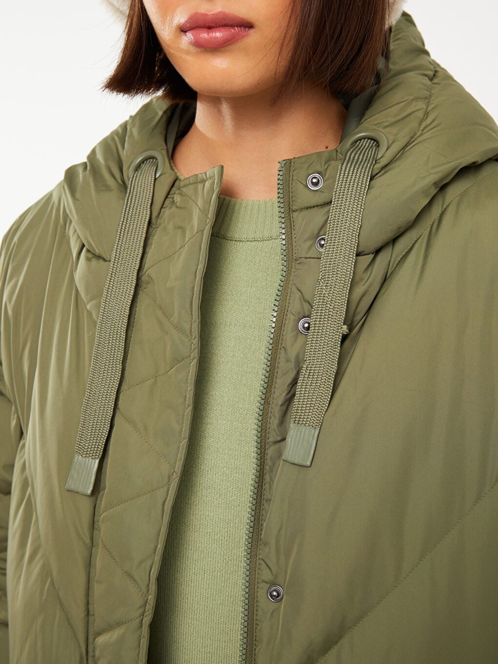 معطف منفوخ نسائي سادة بقبّ-3