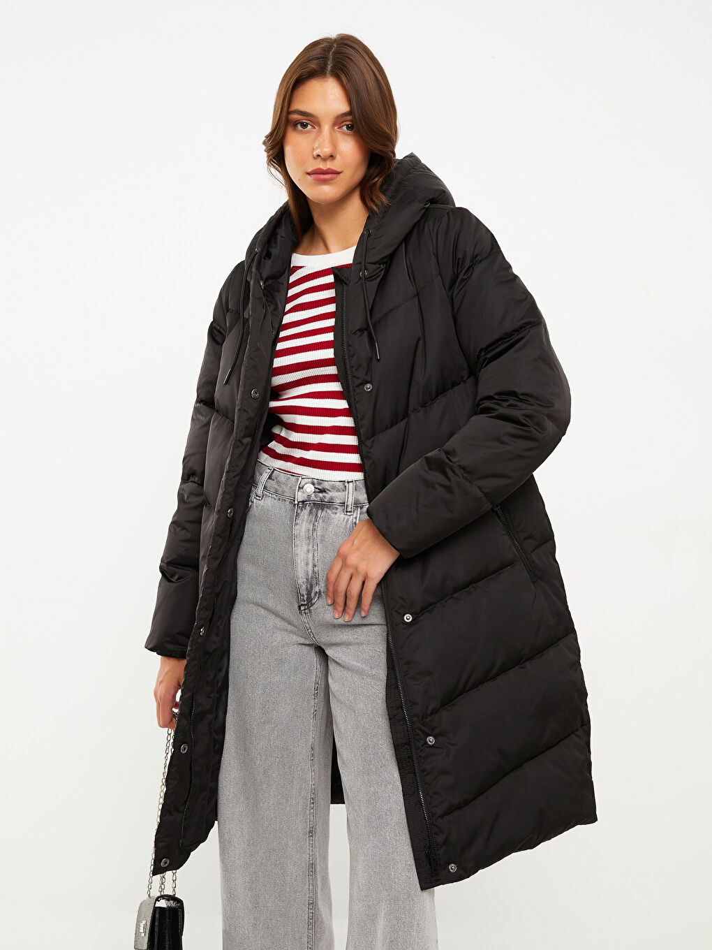 Women's Hooded Plain Puffer Coat-1
