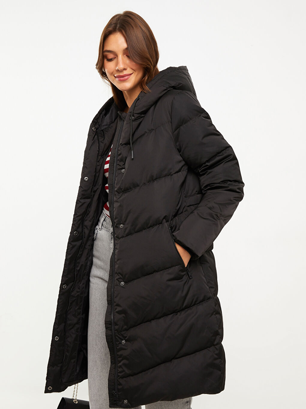Women's Hooded Plain Puffer Coat-2