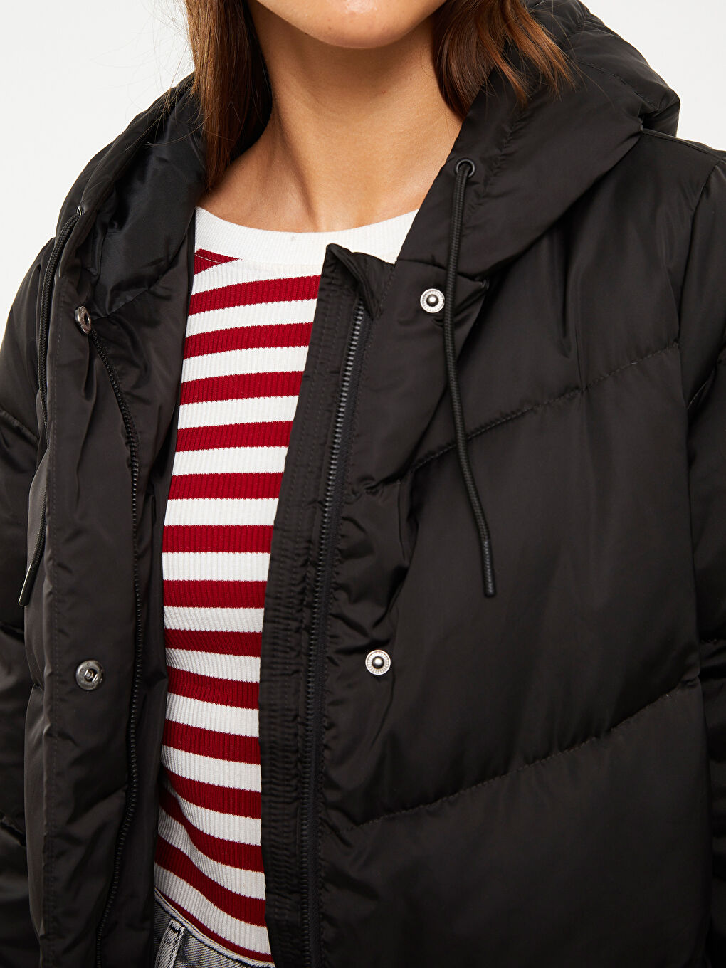 Women's Hooded Plain Puffer Coat-4