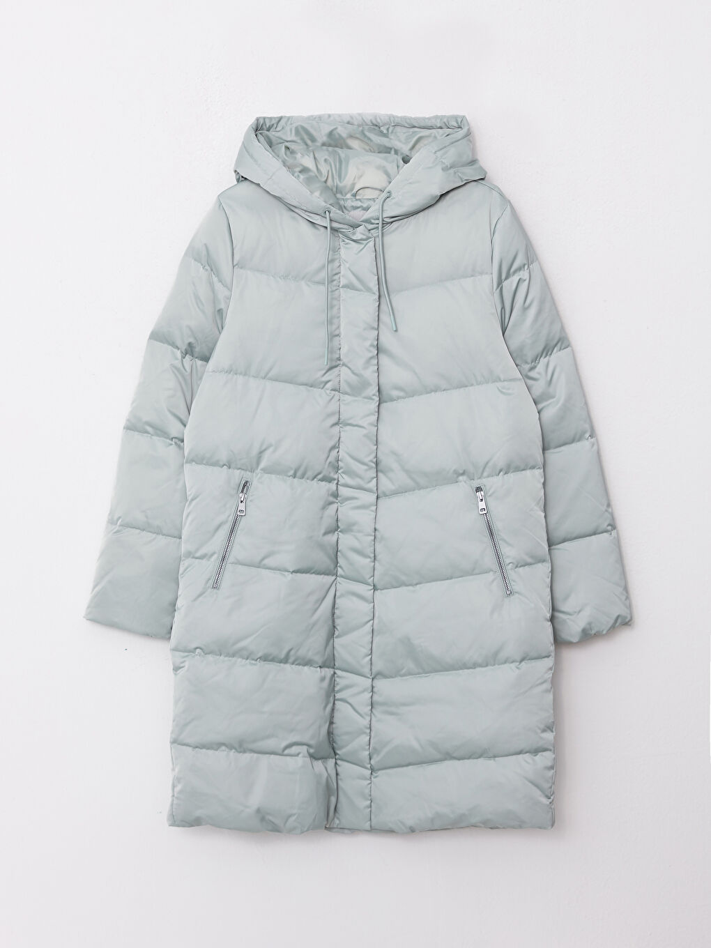 Әйелдерге арналған капюшонды өрнексіз пуховик пальто-6