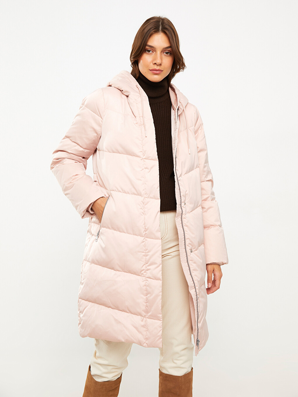 Pallto Puffer E Thjeshtë Me Kapuç Për Gra-1