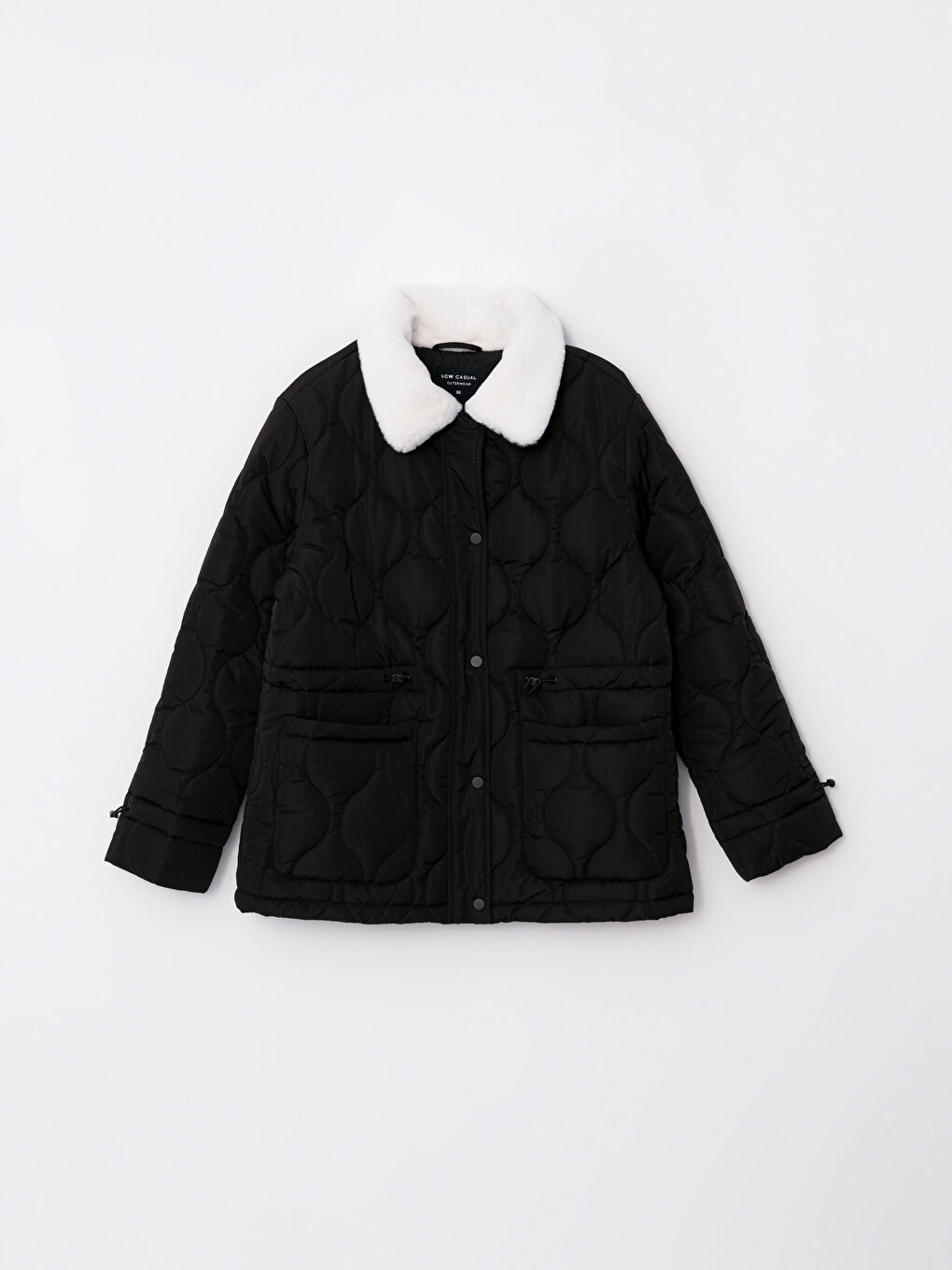 بالطو بياقة قميص منقوش بتفاصيل جيوب وكم طويل للسيدات-6