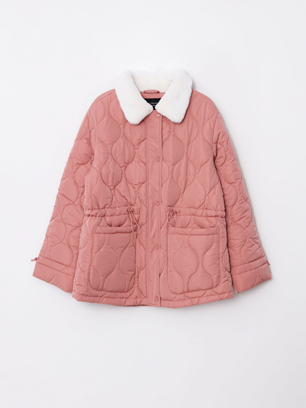 Shirt Collar Self Patterned Pocket Detailed Long Sleeve Women's Down Coat-5