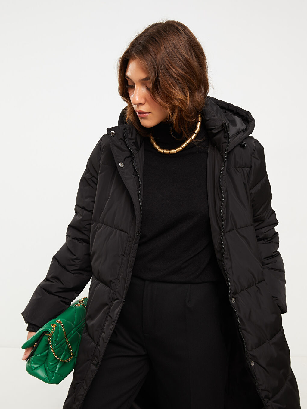 Women's Hooded Plain Puffer Coat-1