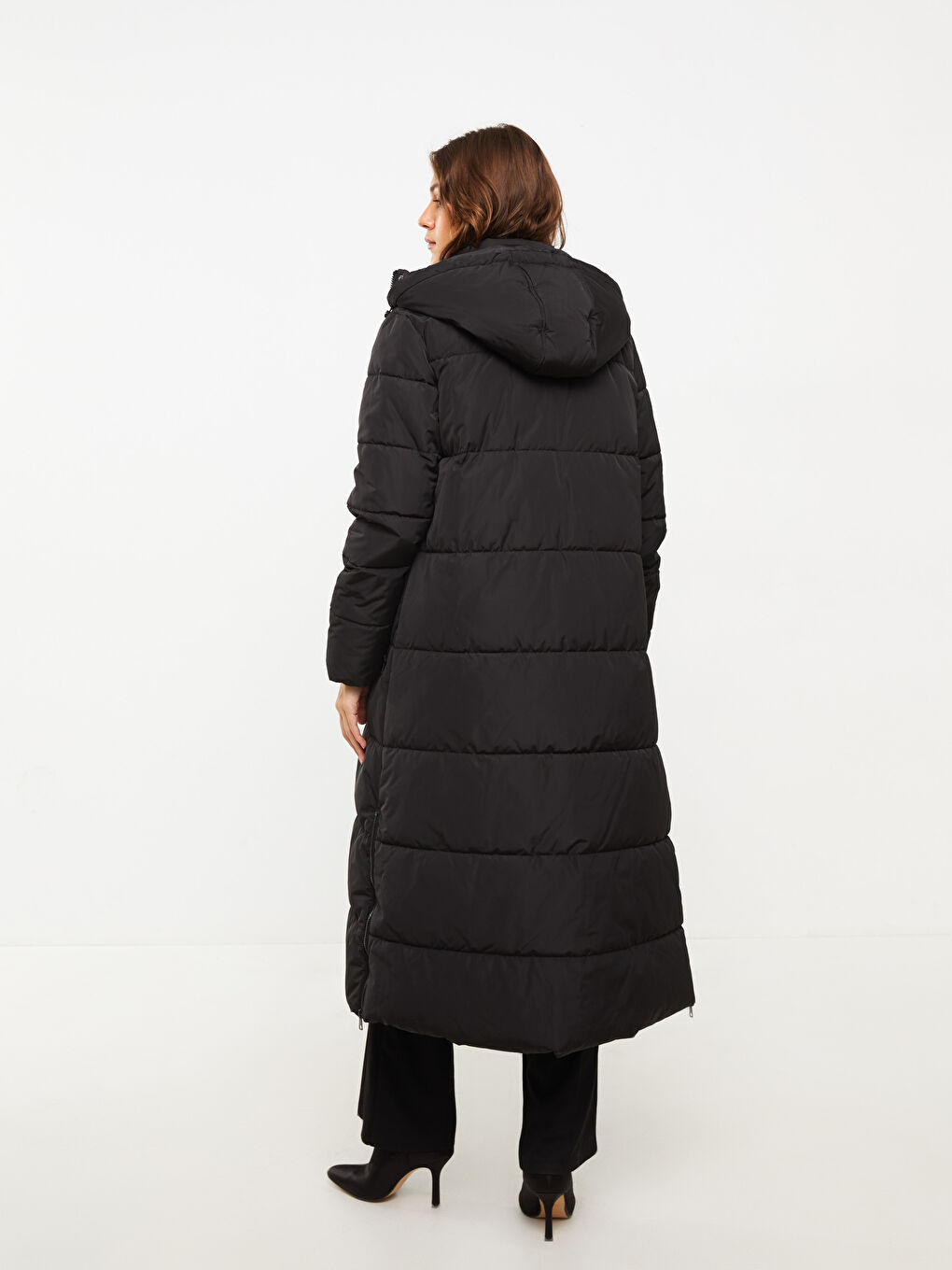 Women's Hooded Plain Puffer Coat-5