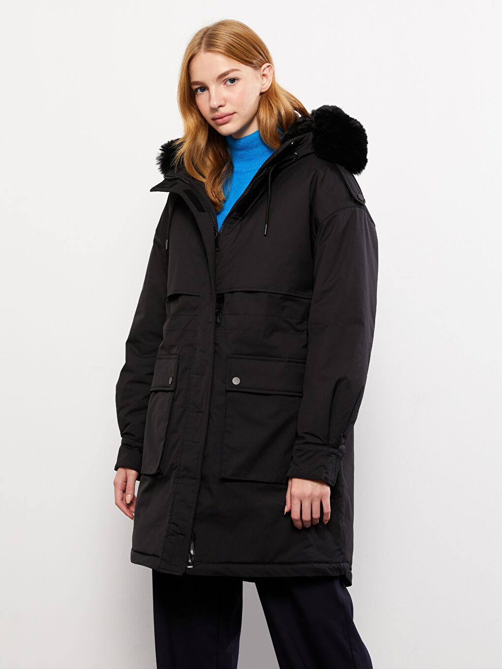 Hooded Neck Regular Long Sleeve Women's Parka-1