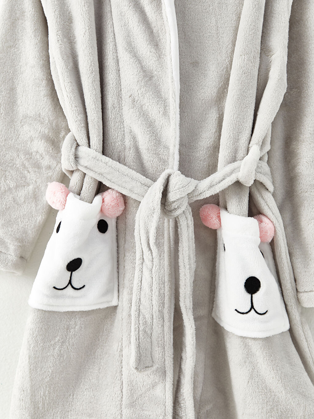 Halat pentru Femei din Pluș cu Glugă, Brodat, Mânecă Lungă, Detalii cu Buzunar-2