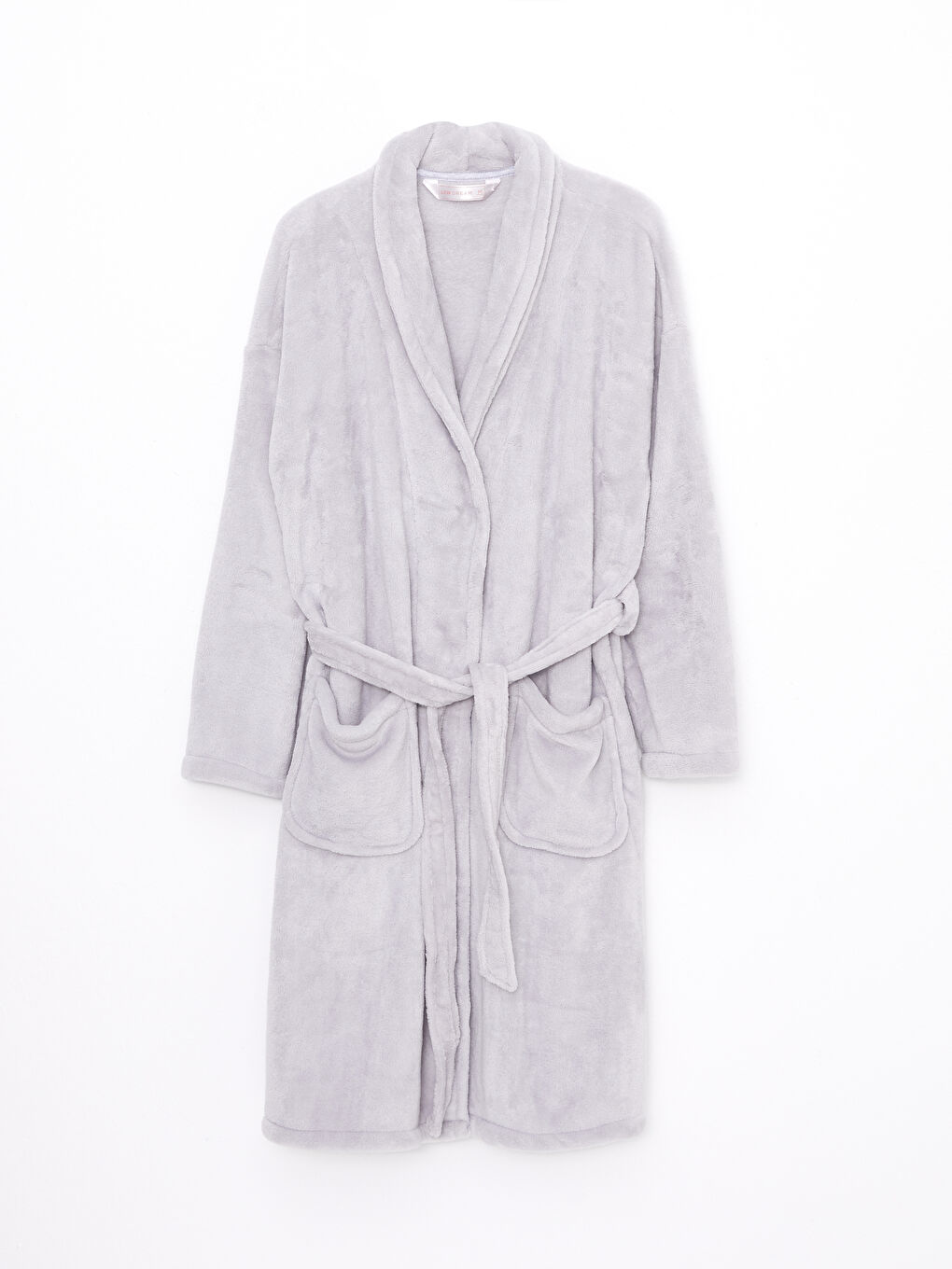 Двубортный воротник прямой с длинным рукавом плюшевый женский халат-5