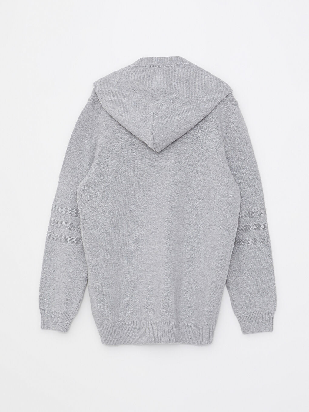 Gri Kapüşonlu Basic Uzun Kollu Erkek Çocuk Fermuarlı Triko Hırka-1