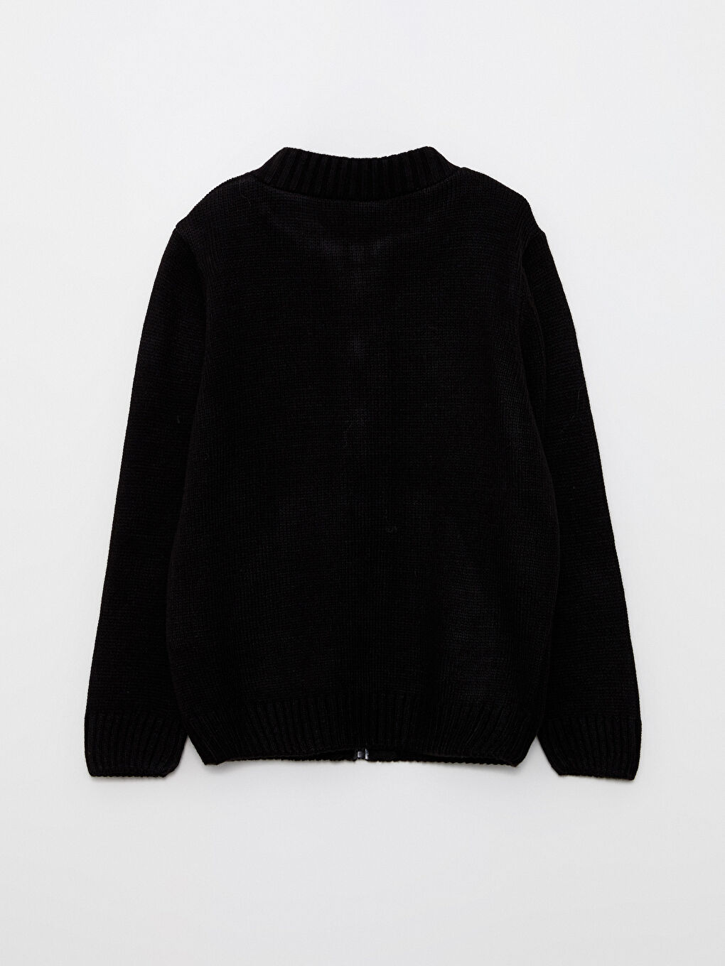 Siyah Bomber Yaka Basic Uzun Kollu Erkek Çocuk Fermuarlı Triko Hırka-1