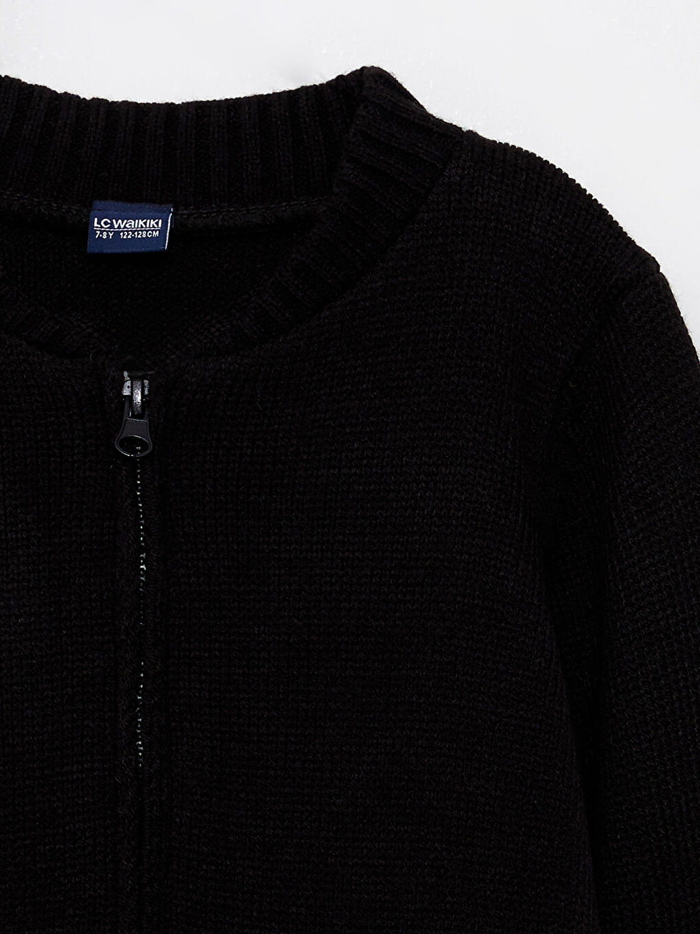 Siyah Bomber Yaka Basic Uzun Kollu Erkek Çocuk Fermuarlı Triko Hırka-2