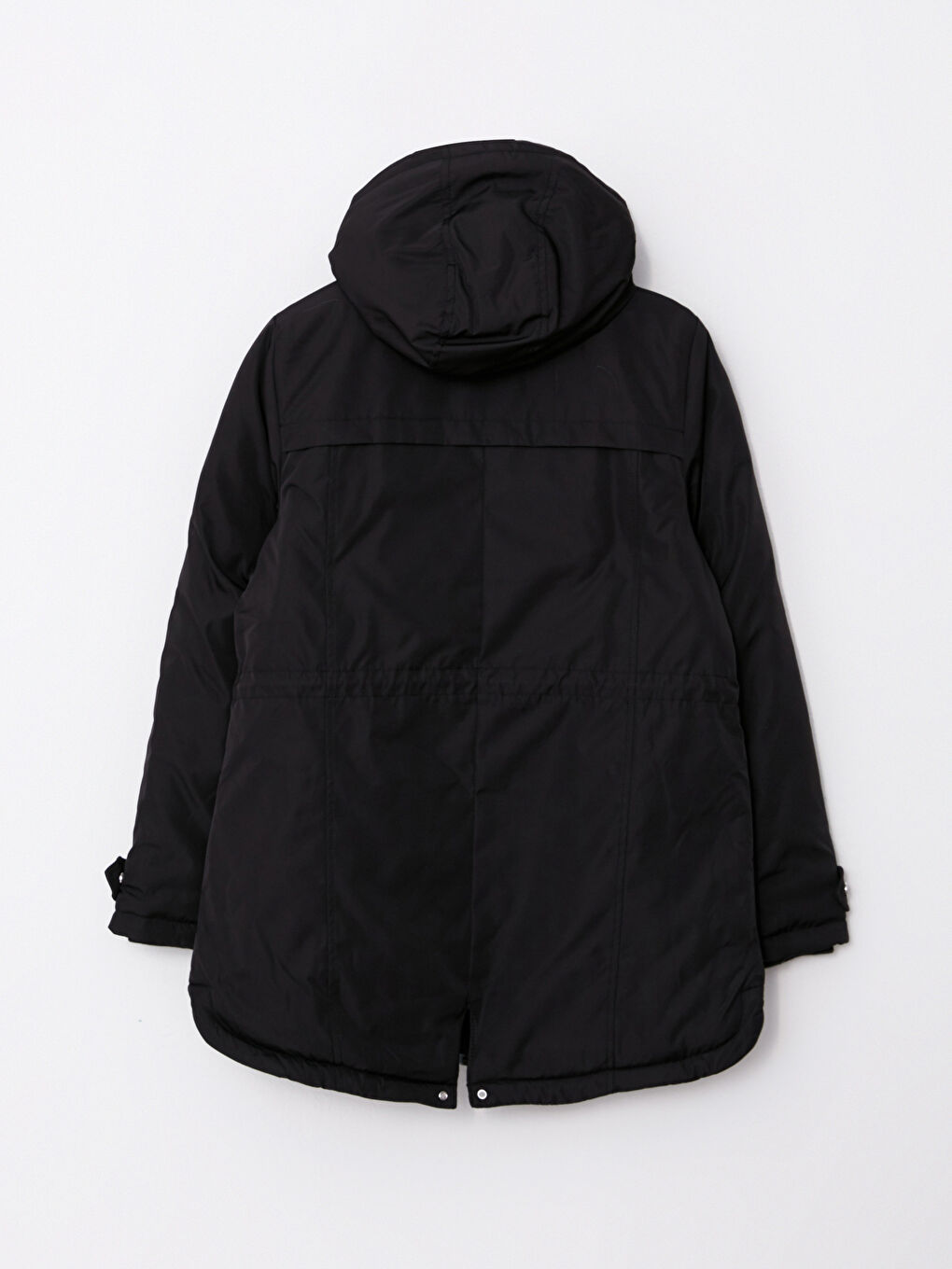 Siyah Kapüşonlu Yaka Düz Uzun Kollu Kadın Parka-8