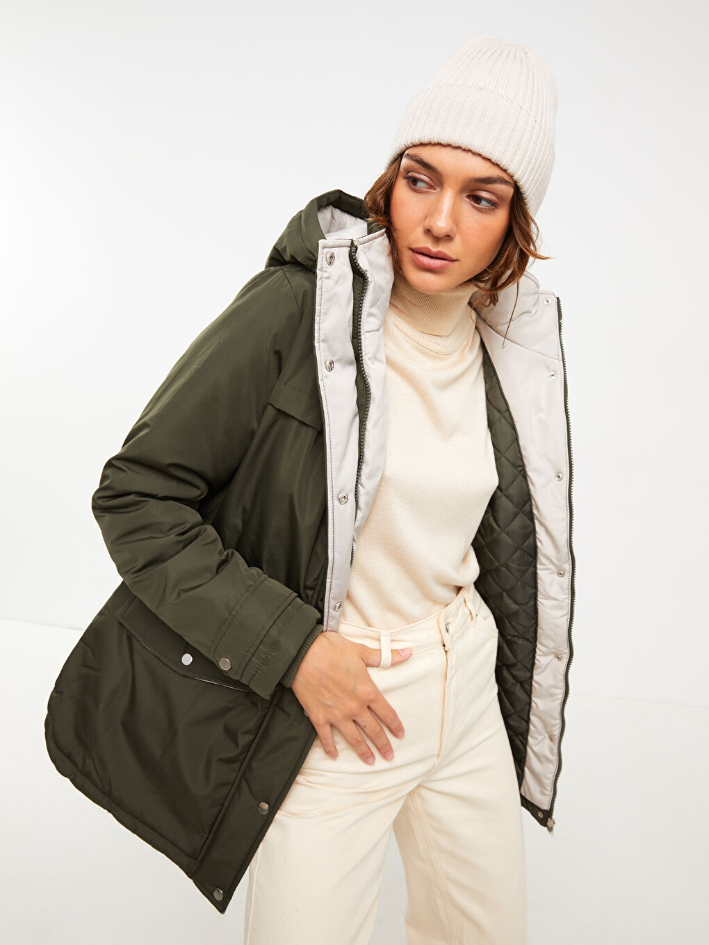 Parka pentru Femei cu Glugă, Mânecă Lungă, Regular