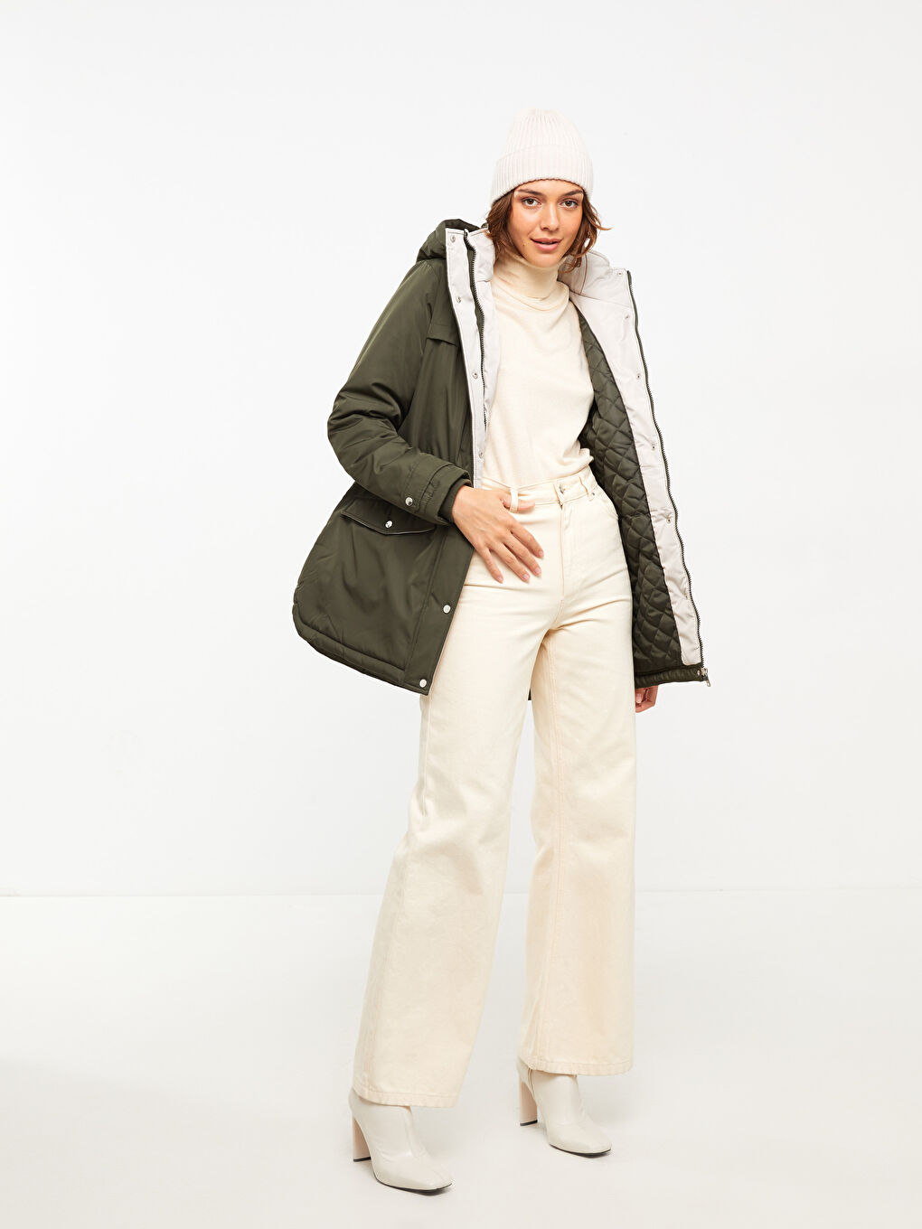 Parka pentru Femei cu Glugă, Mânecă Lungă, Regular-1