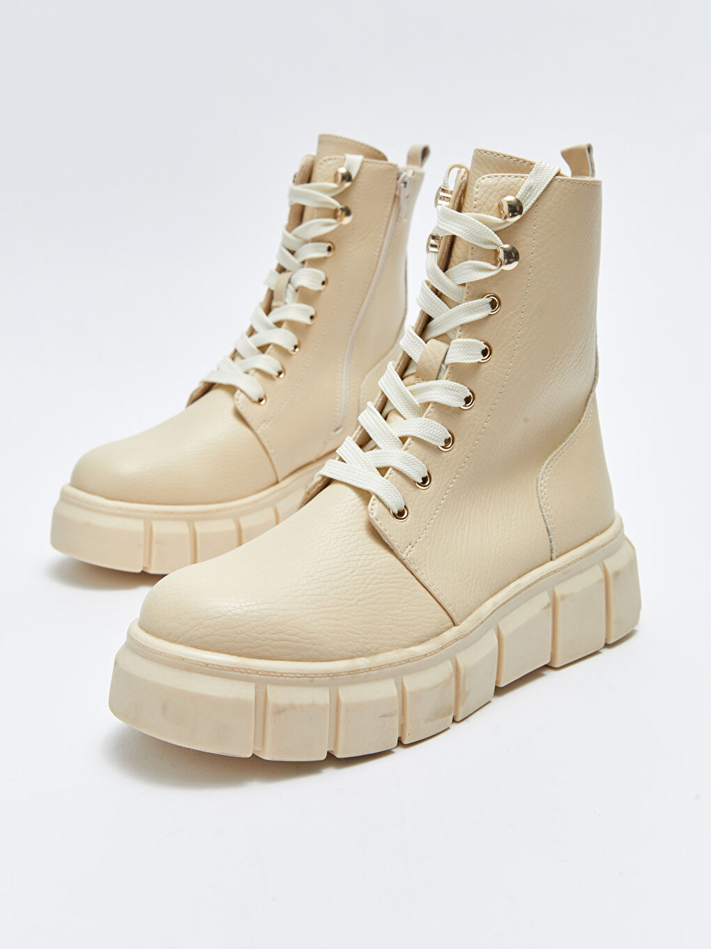 Bottes en Similicuir à Lacets et Fermeture Éclair pour Femmes-2