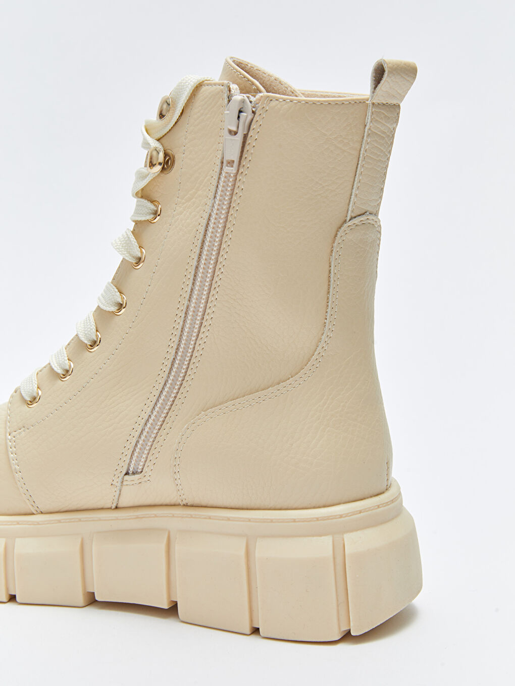 Bottes en Similicuir à Lacets et Fermeture Éclair pour Femmes-4