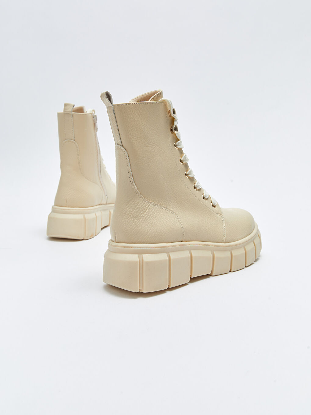 Bottes en Similicuir à Lacets et Fermeture Éclair pour Femmes-5