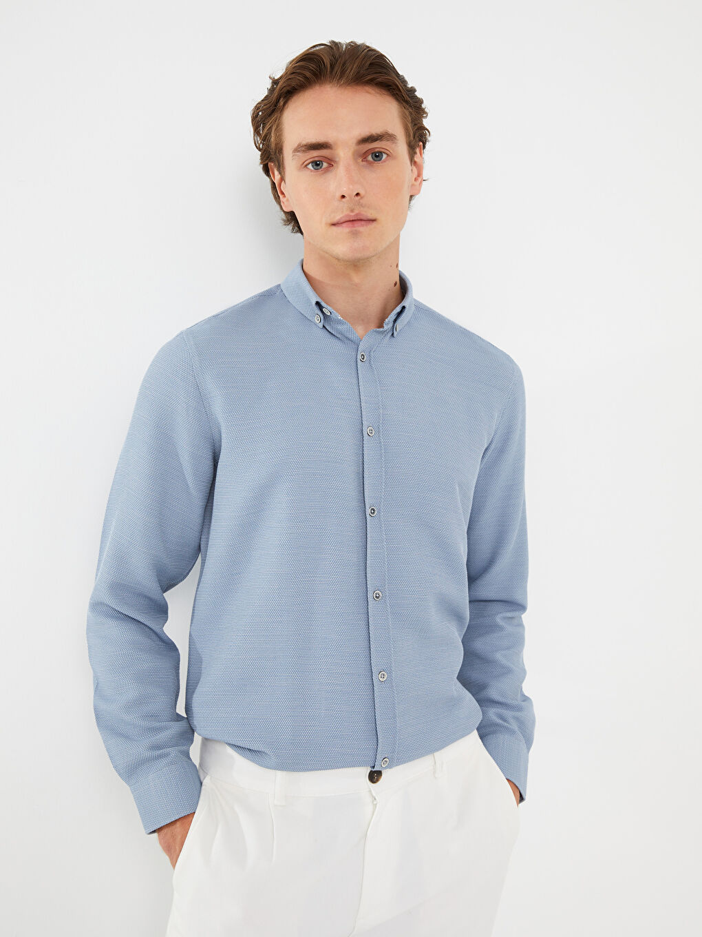 LCW Vision Slim Fit Uzun Kollu Armürlü Erkek Gömlek -W21769Z8-S67