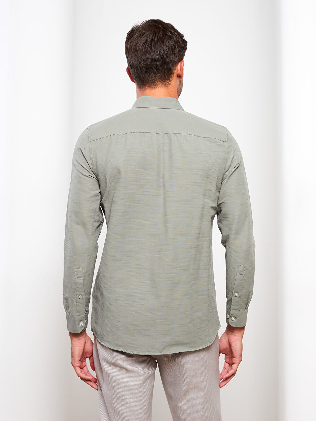 Yeşil Slim Fit Uzun Kollu Armürlü Erkek Gömlek-4