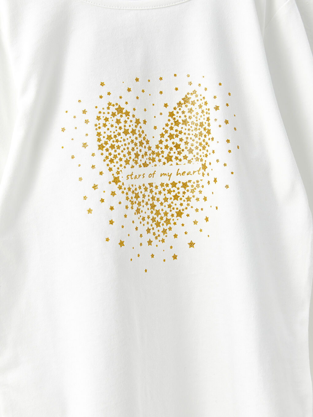 Ekru Bisiklet Yaka Baskılı Uzun Kollu Pamuklu Kız Çocuk Tişört-1