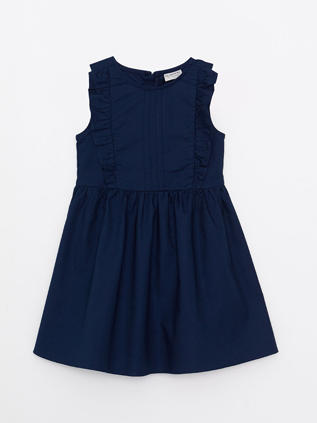 Crew Neck Ruffle Detail Girls' Dress