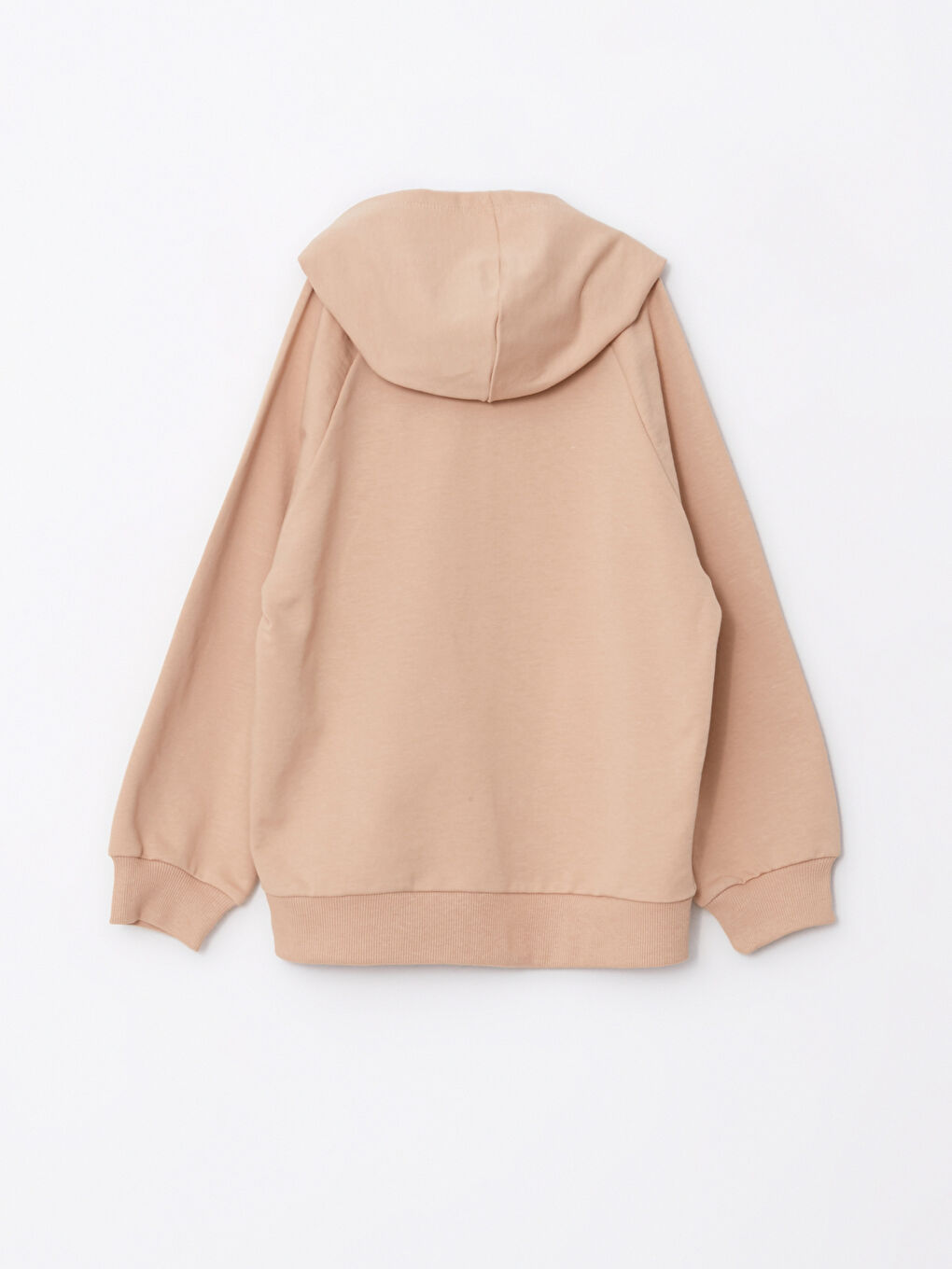 Bej Kapüşonlu Basic Uzun Kollu Kız Çocuk Fermuarlı Sweatshirt ve Eşofman Altı-2