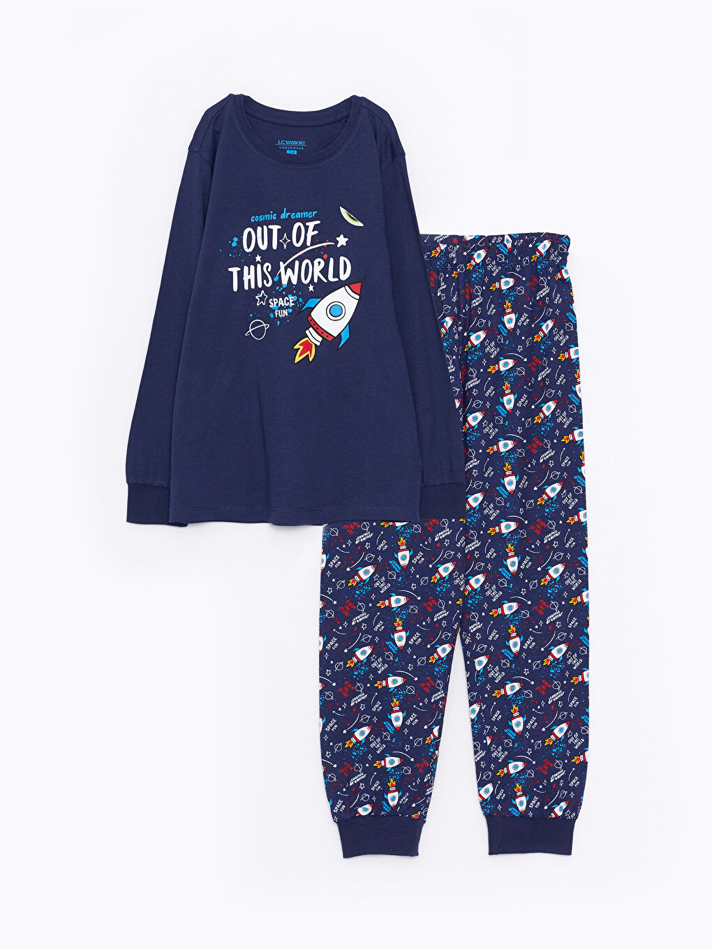 LCW Kids Crew Neck Printed Long Sleeve Boys' Pyjama Set -W21841Z4-NOO
