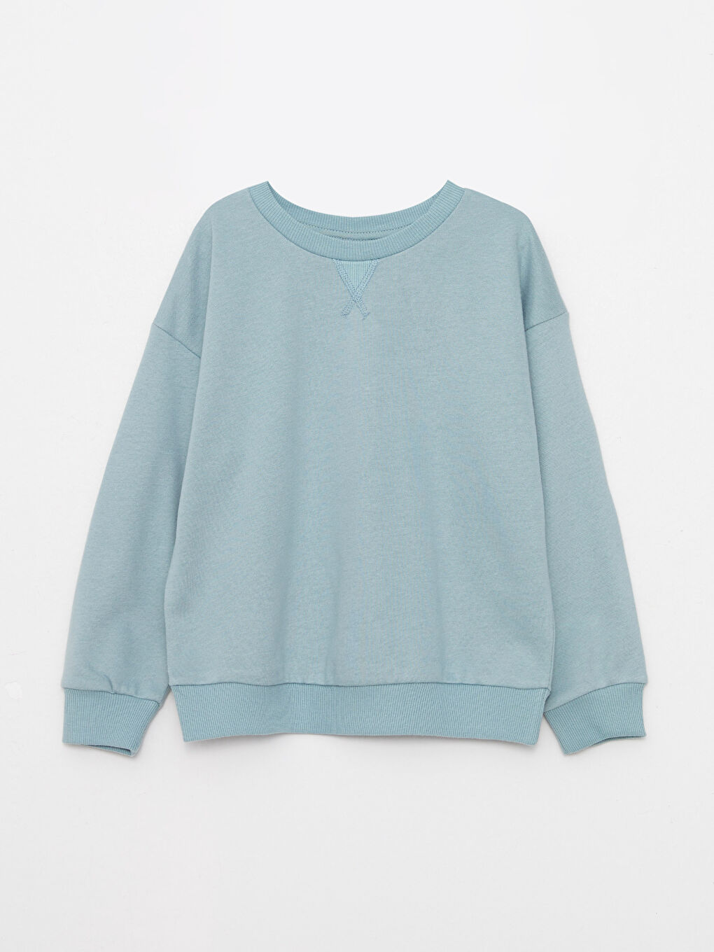 LCW Kids Mat Yeşil Bisiklet Yaka Basic Uzun Kollu Kız Çocuk Sweatshirt - 5