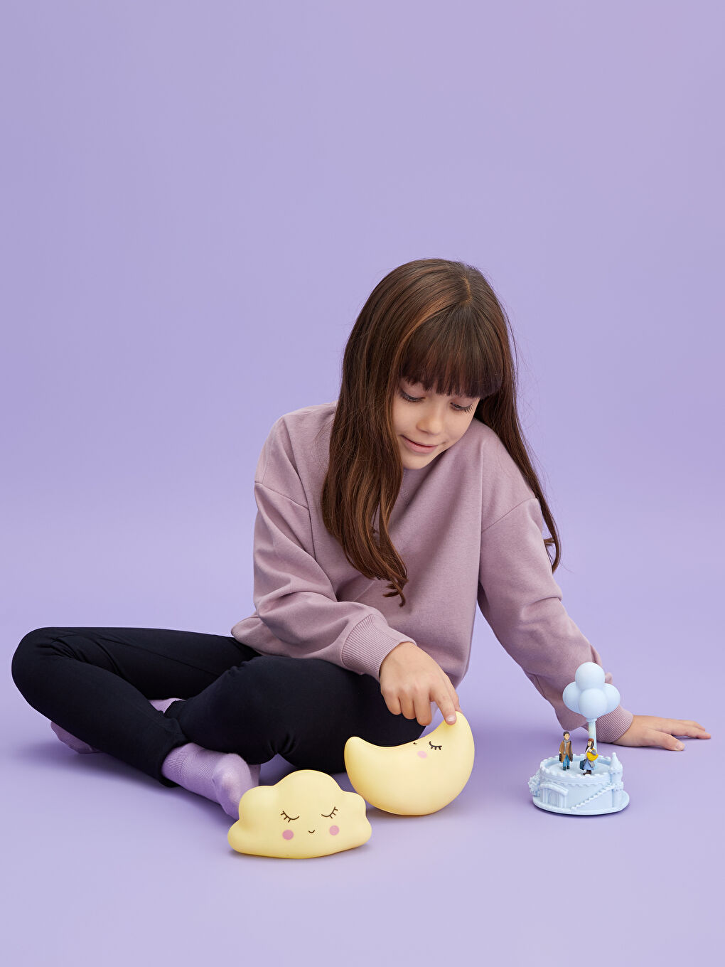 Lila Bisiklet Yaka Basic Uzun Kollu Kız Çocuk Sweatshirt